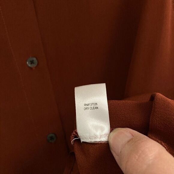 OAK Boutique Brand Silk Button Up Blouse Extended Gun Flap Blouse Oxblood Size S - Picture 12 of 12